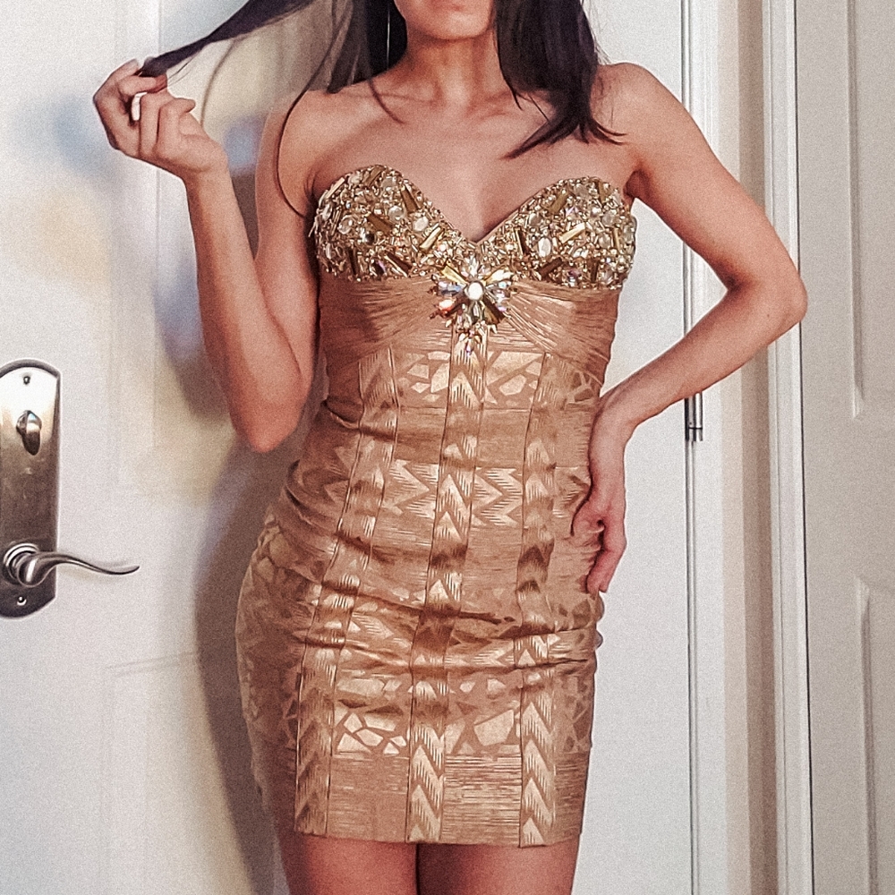 Mori Lee Beaded Bandage Mini Dress